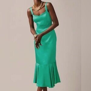 NWT J. crew collection emerald viscose satin flare maxi gown dress luster crepe